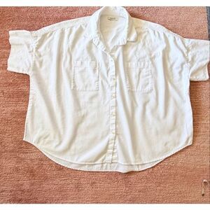Madewell White Oversized Short Sleeve Button Up Shirt Size M